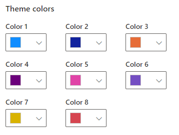 Пример стандартных цветов темы в диалоге Customize theme Power BI. Стандартные цвета темы в диалоге настройки темы Power BI