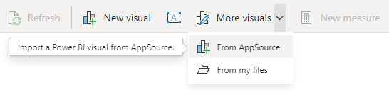 Команда установки визуалов из AppSource на ленте Power BI Desktop