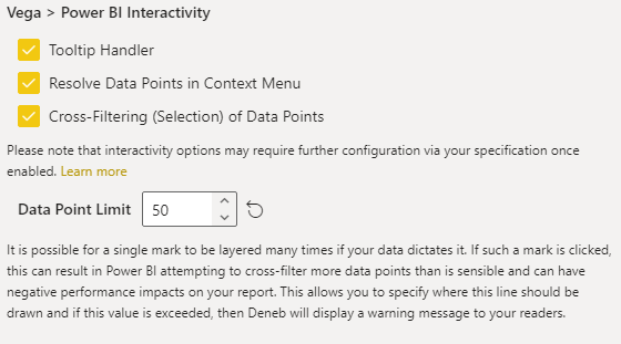 Максимальное число точек, передаваемых Power BI для перекрёстной фильтрации из Deneb. Настройка Data Point Limit