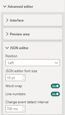 Свойства JSON-редактора в панели форматирования Power BI